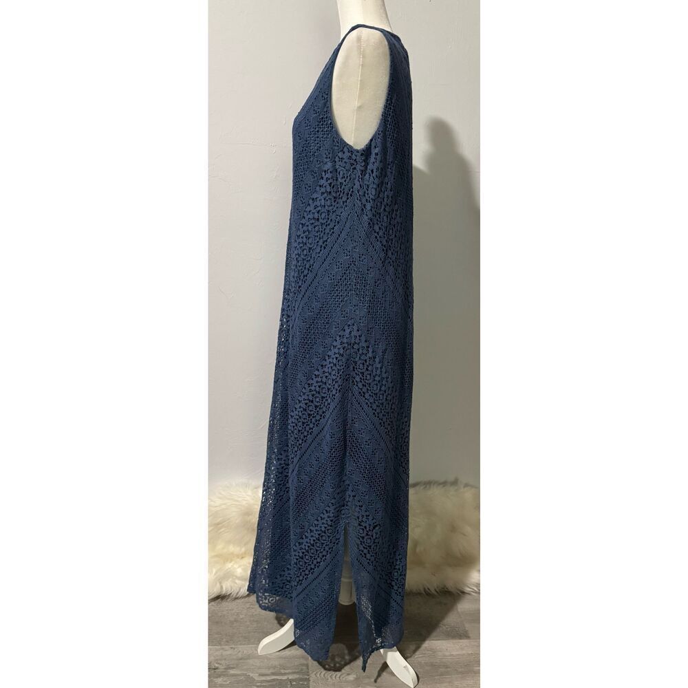 Sleeveless Blue Crochet Maxi Dress - V-Neck - Picture 6 of 8